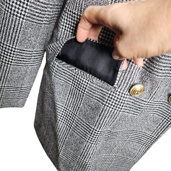 Vintage 80s Windowpane Check Double Breasted Boxy Blazer Womens Size 10 Black Wo - Picture 3 of 9